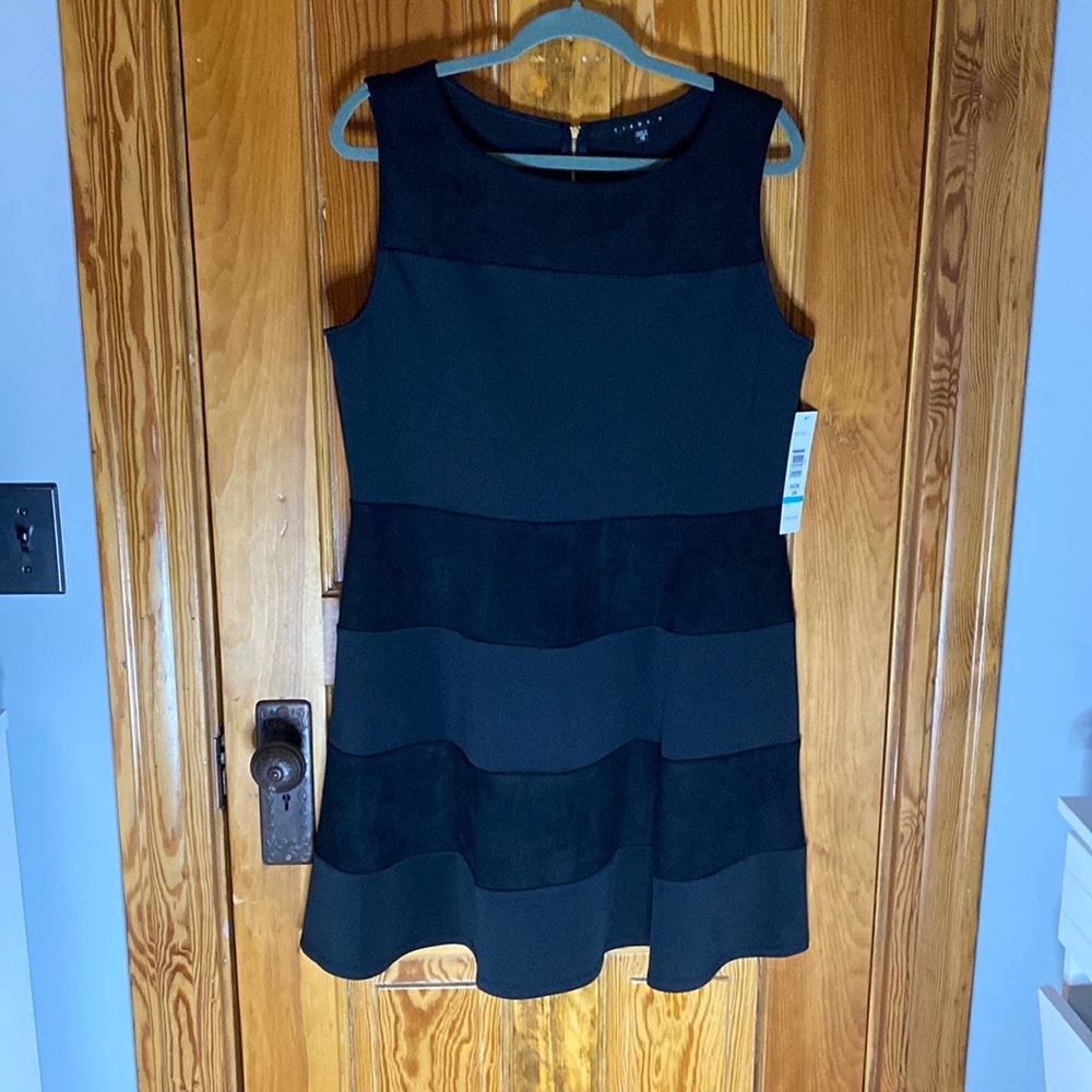 Tiana B Black Suede Striped dress Size 16 NWT